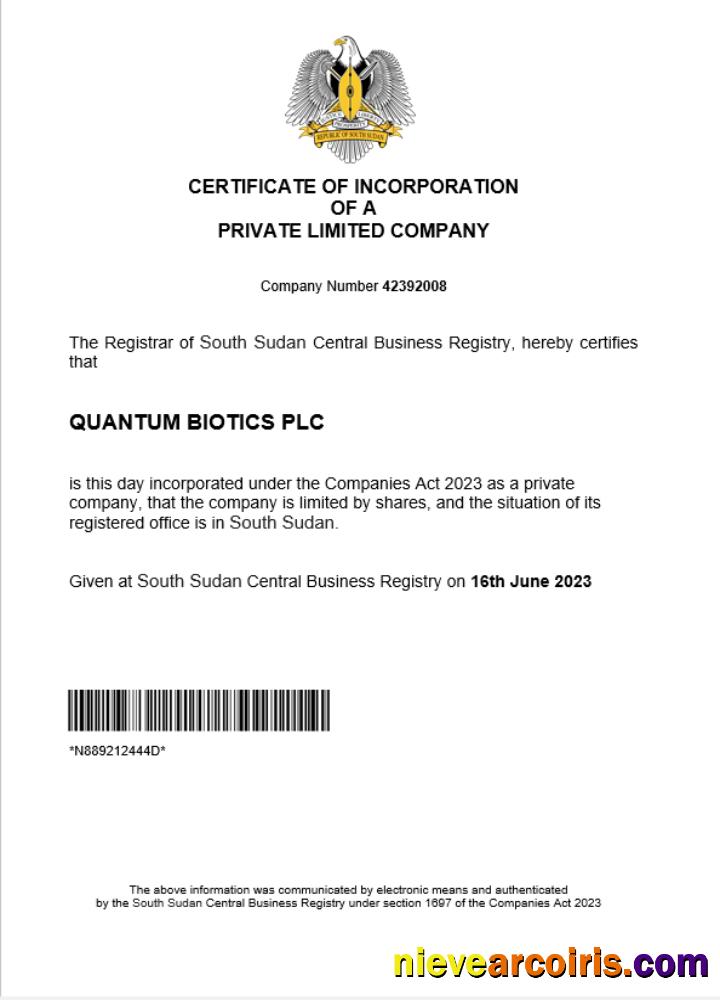 South Sudan business registration certificate